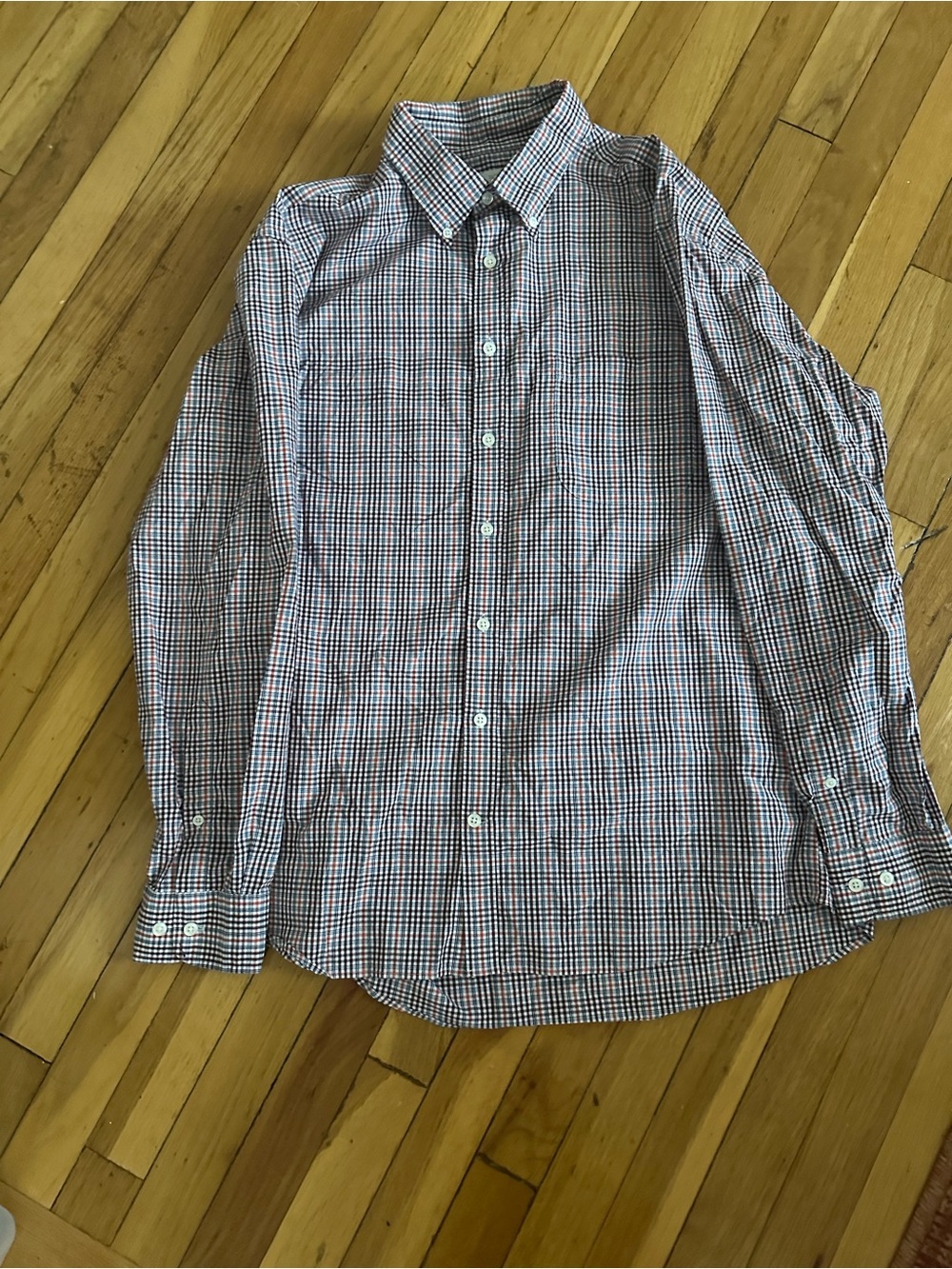 Classic Men's Button-Down Check Shirt in Red, orange  & Blue - Picture 2 of 3